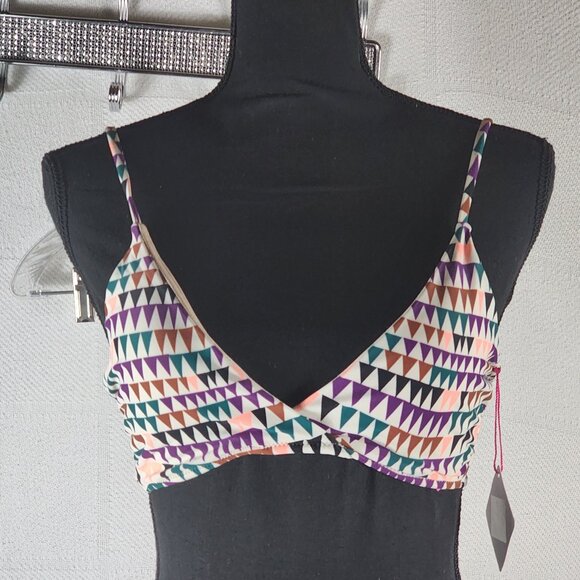 Vanilla/Beach Purple Multi Color Triangle Print Lined Nylon Span Bikini Top Sz M - Picture 2 of 16